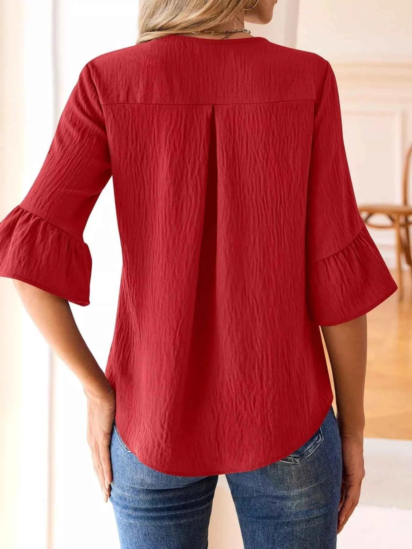 Sarah Express Women's Ruffled Flounce Sleeve Blouse - Elegant Polyester Top