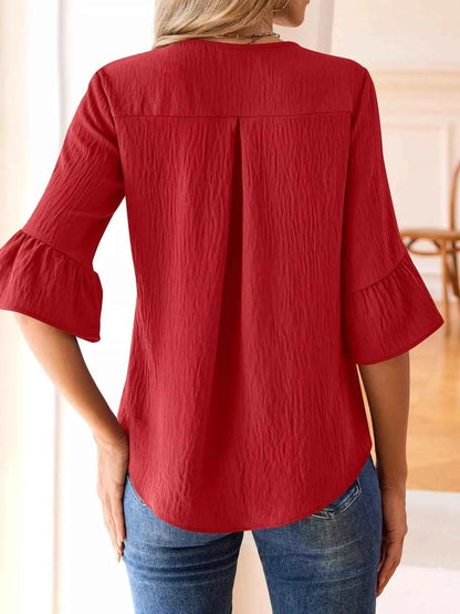 Sarah Express Women's Ruffled Flounce Sleeve Blouse - Elegant Polyester Top