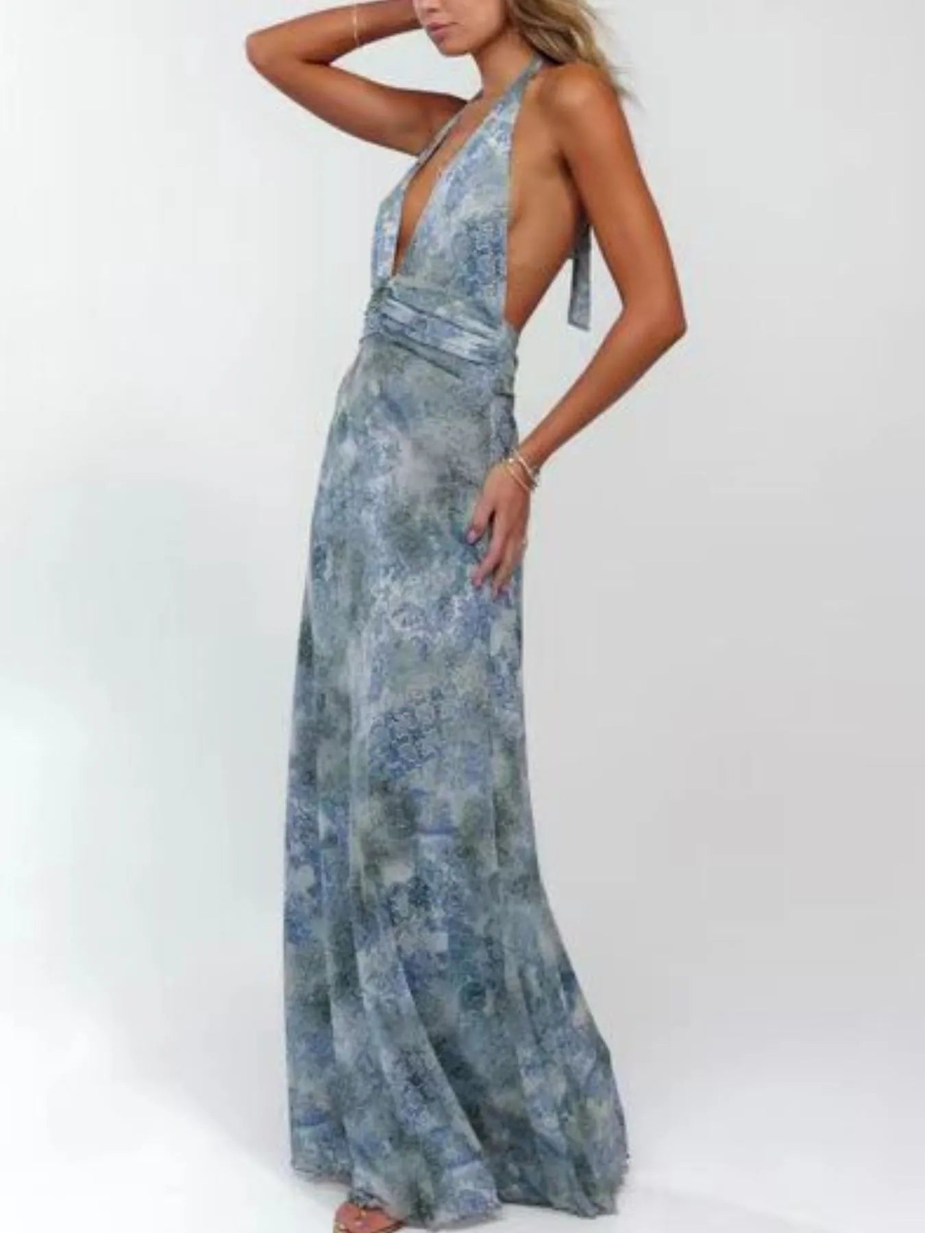 Sarah Express Women's Floral Halter Neck Deep V Maxi Dress