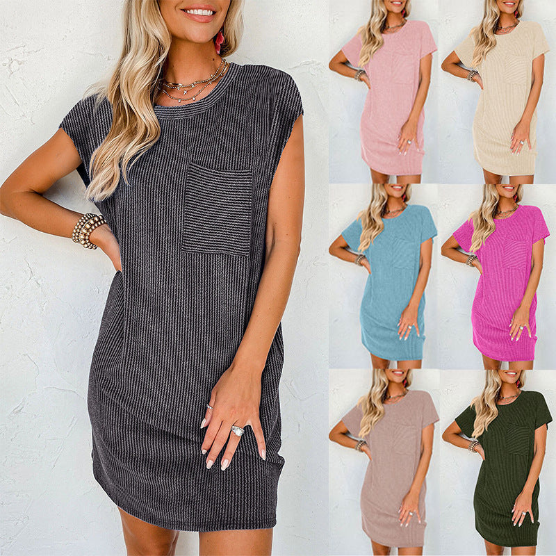 Sarah Express Women's Striped Short Sleeve Pocket Dress Casual Pullover