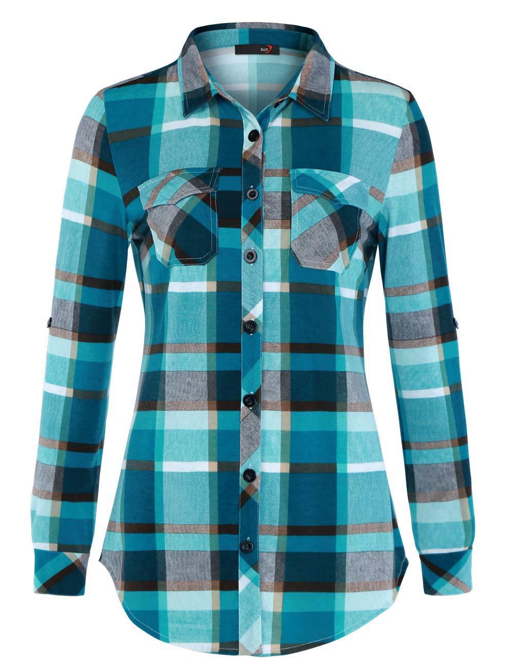 Sarah Express Women's Plaid Button Front Shirt Long Sleeve Casual Cardigan