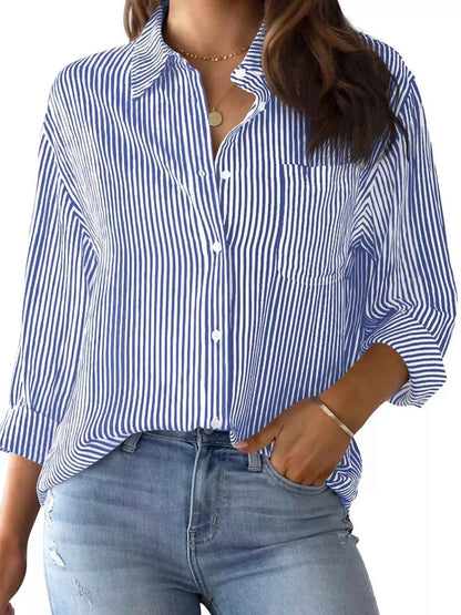 Sarah Express Women's Striped Relaxed Fit Button Up Shirt