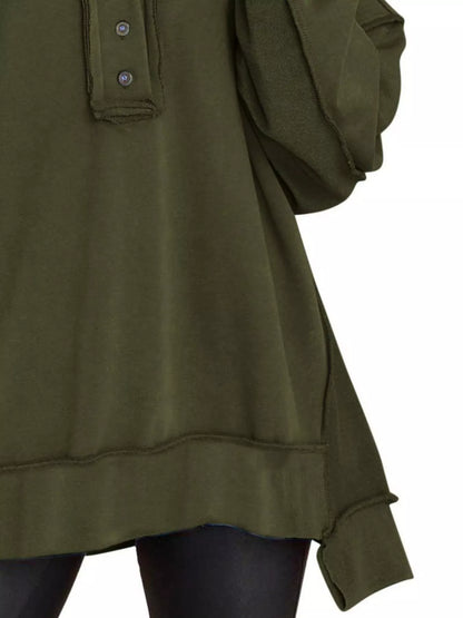 Sarah Express Women's Half Snap Long Sleeve Oversized Sweatshirt