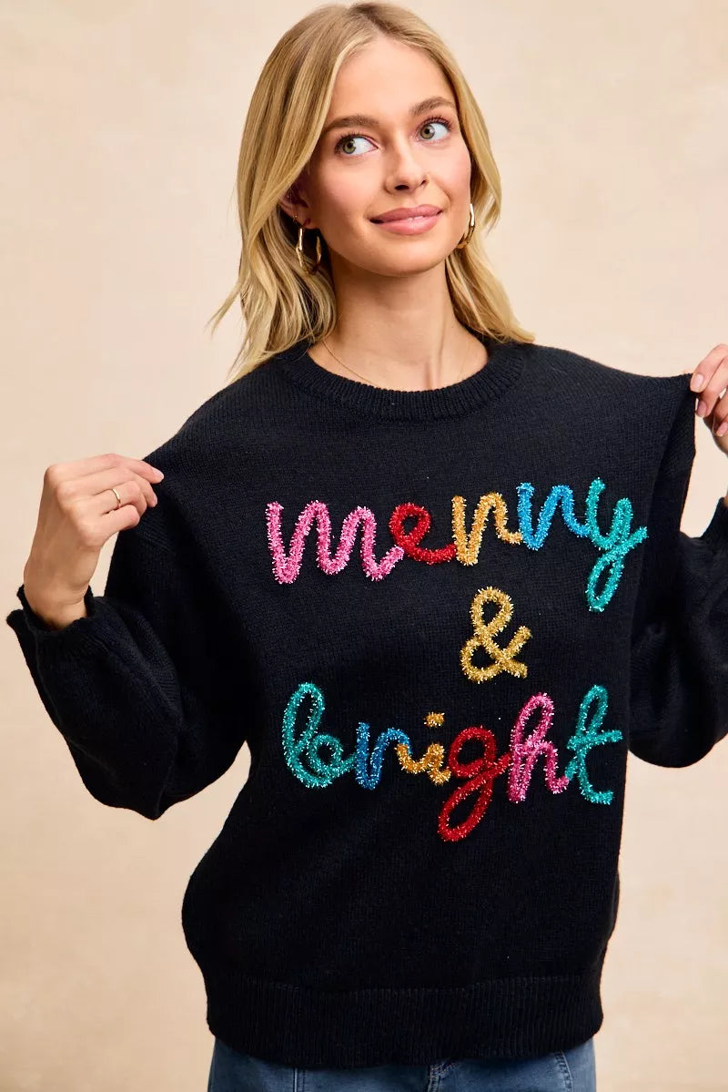Sarah Express Women's Tinsel Lettering Christmas Sweater
