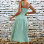 Women's V-Neck Slit Maxi Dress Sling Strap Sleeveless Summer Irregular Hem Polyester Dress