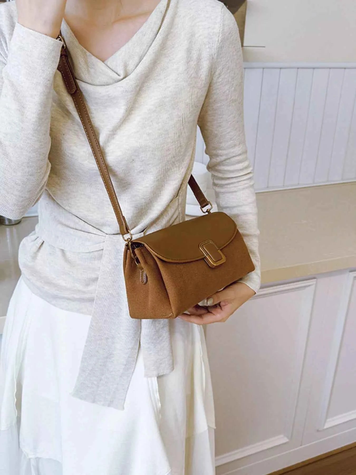 Sarah Express Women's Buckle Flap Crossbody Bag - Small PU Leather Shoulder Bag