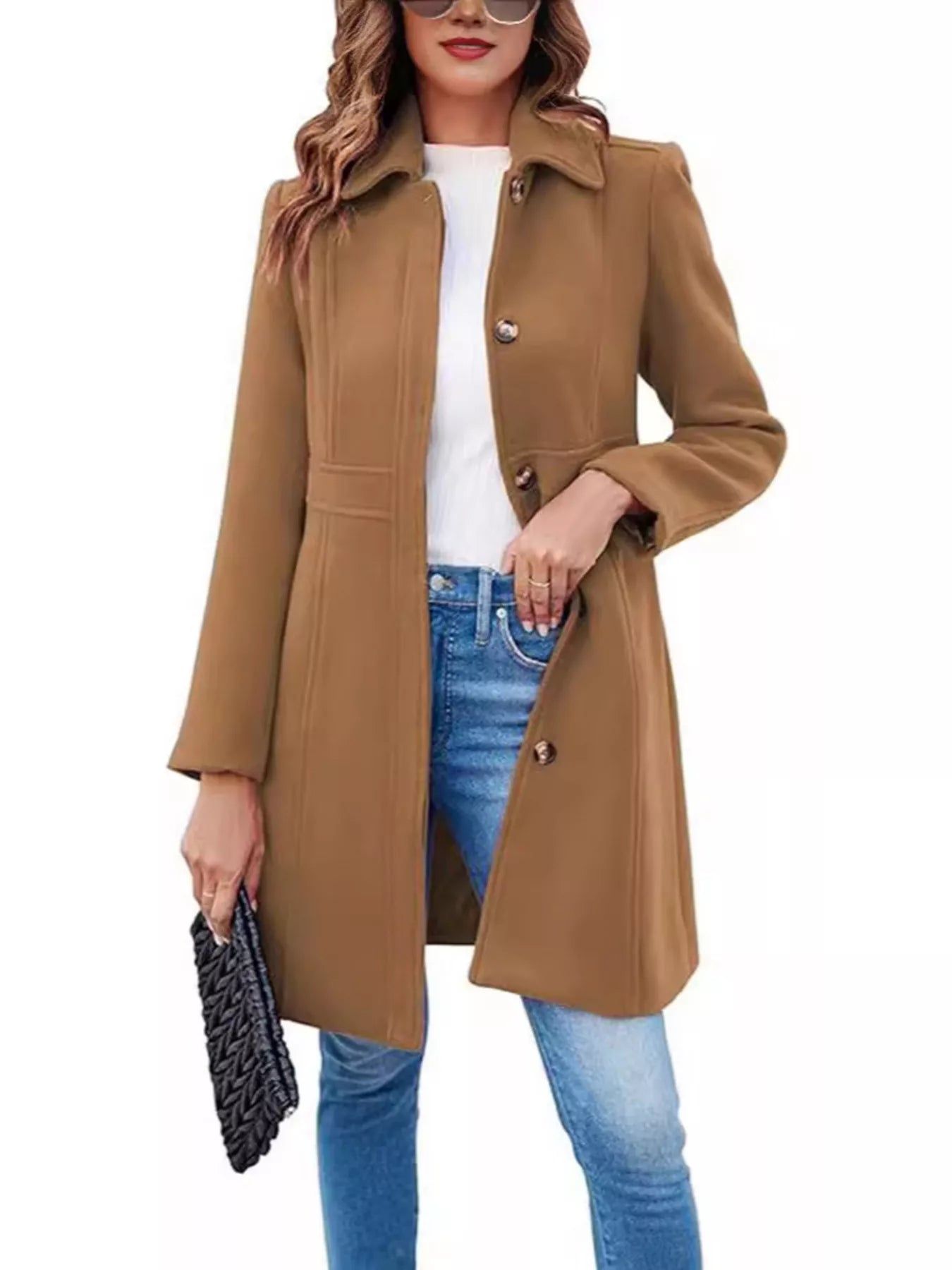 Sarah Express Women's Button-Down Wool Blend Coat Brown