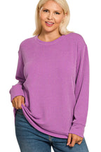 Sarah Express Women’s Plus Size Raised Rib Long Sleeve Top Casual All-Season
