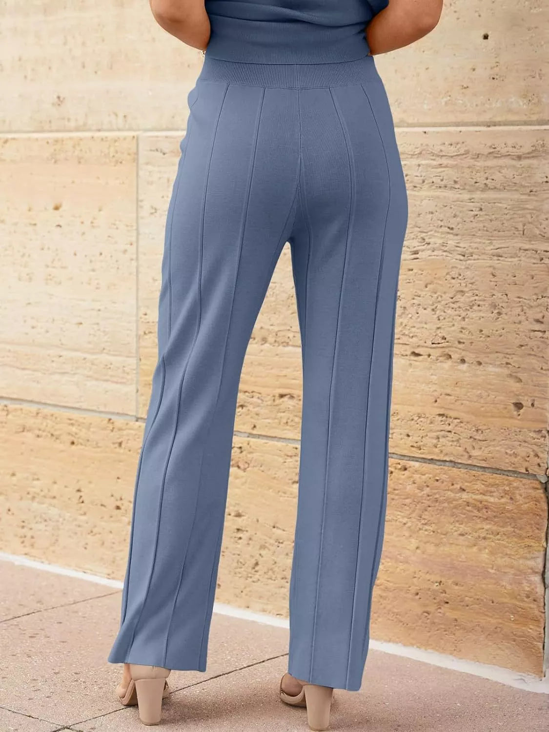 Sarah Express Women's Casual Solid Color Cap Sleeve Top and Pants Knit Set