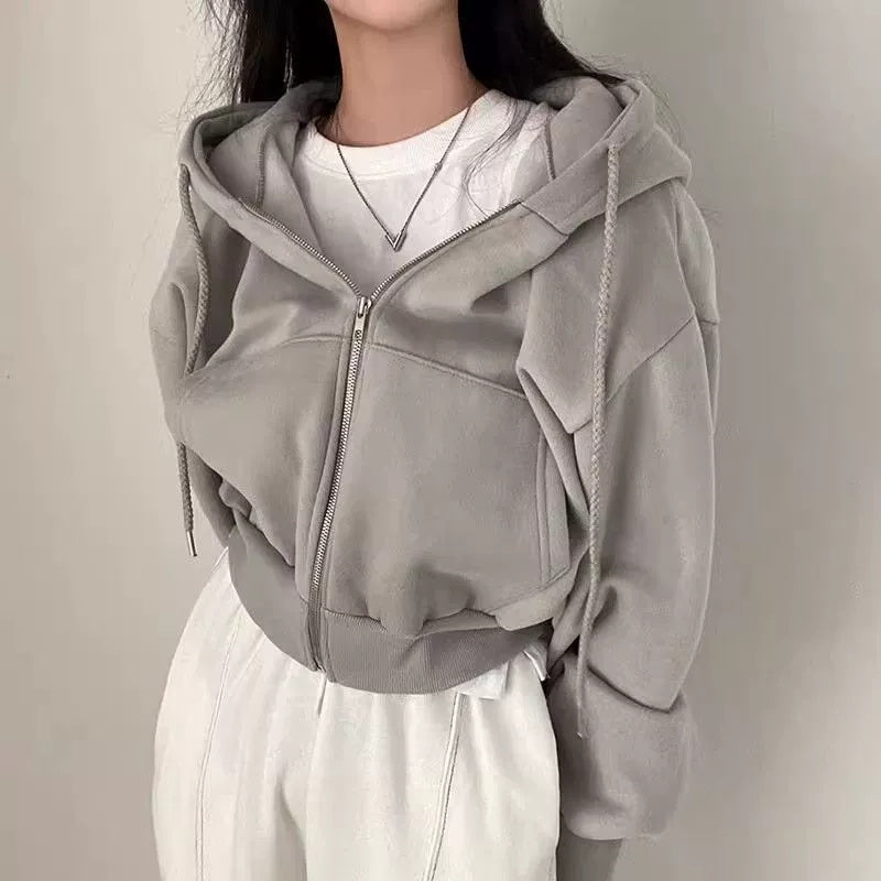 Sarah Express Women's Loose Fit Zipper Hoodie Long Sleeve Pockets Polyester Sweatshirt Casual Fall Winter