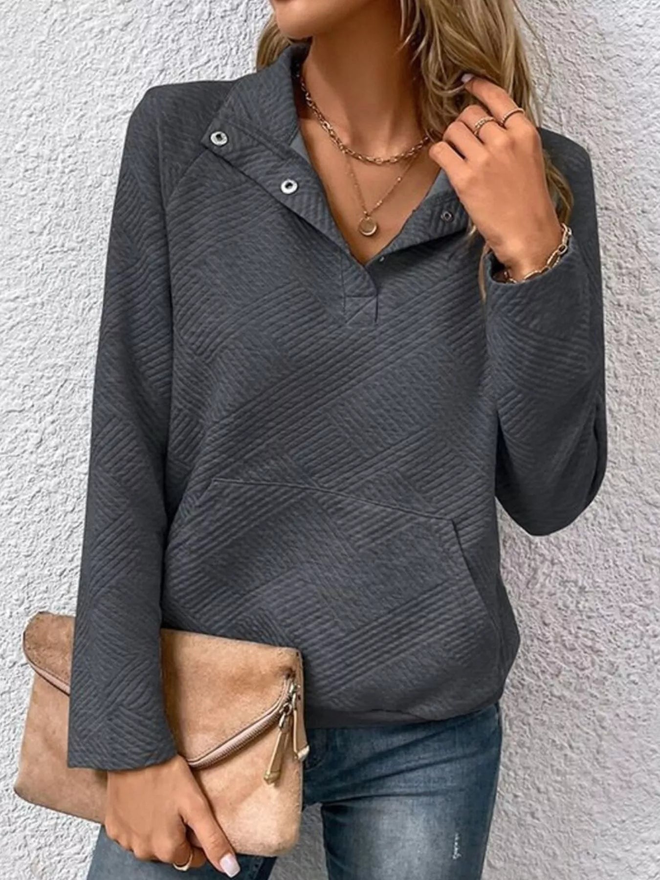 Sarah Express Women's Textured Quarter Snap Sweatshirt