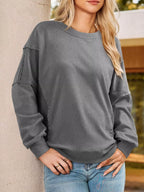 Sarah Express Women's Striped Round Neck Long Sleeve Sweatshirt Gray