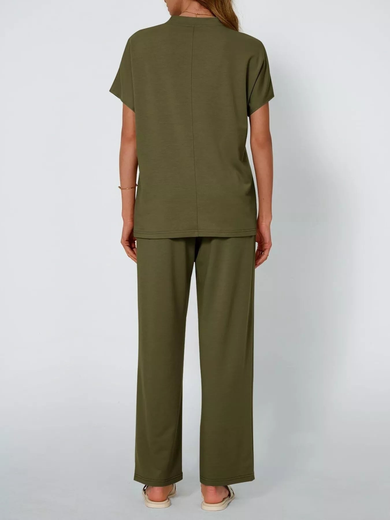 Sarah Express Women's Round Neck Short Sleeve Top and Pants Set - Plus Size