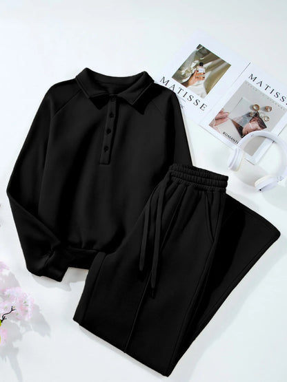 Sarah Express Women's Collared Sweatshirt and High Waist Pants Active Set