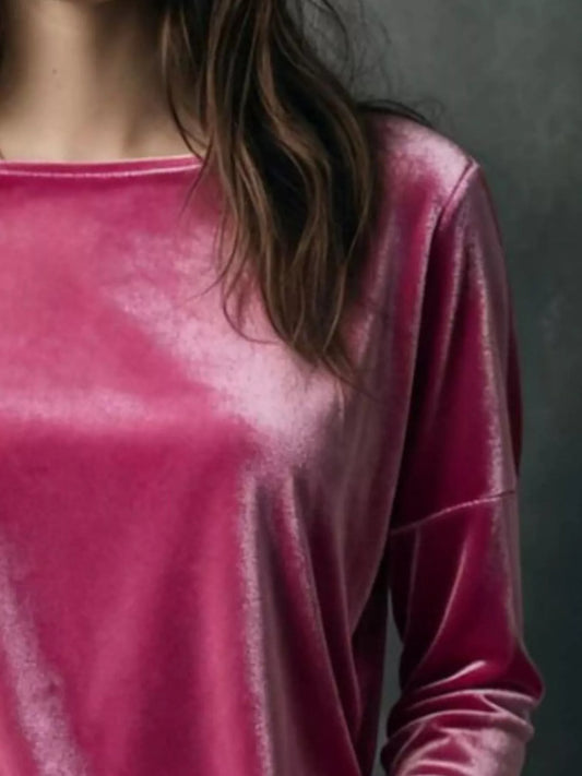 Sarah Express Women's Velvet Long Sleeve T-Shirt - Luxe Soft Touch Top for Plus Size