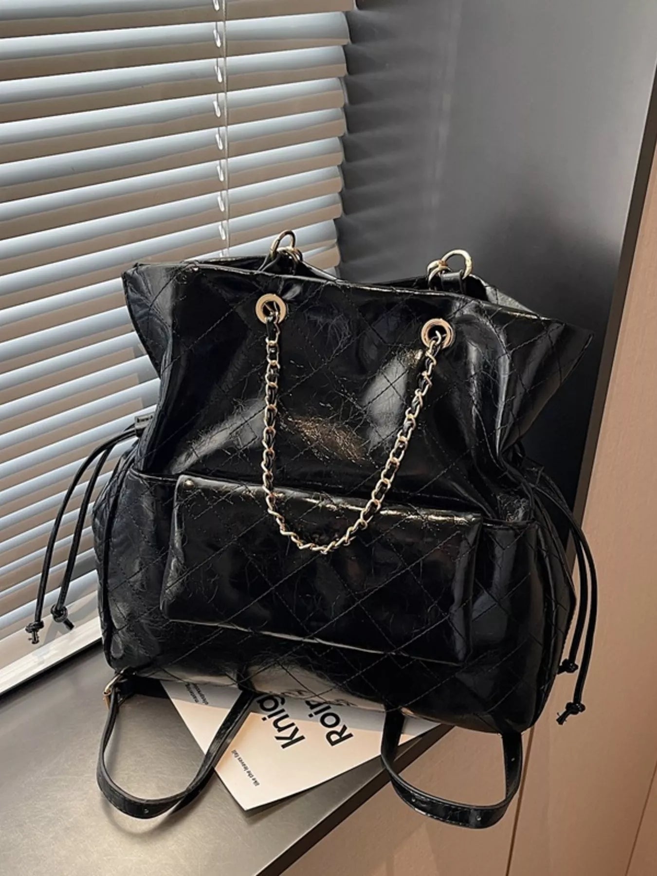 Sarah Express Women's Quilted Chain Backpack - Faux Leather Fashion Backpack Purse