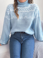 Sarah Express Women's Turtleneck Dropped Shoulder Sweater - Ribbed Knit Pullover