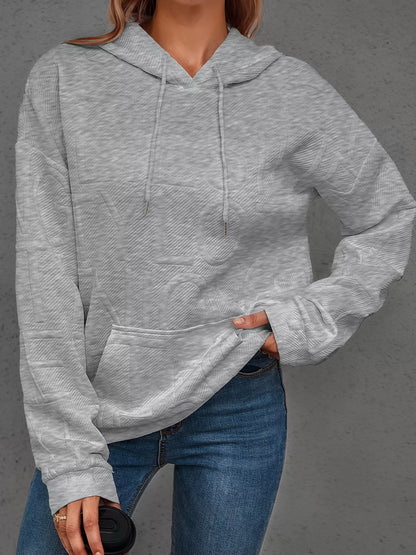 Sarah Express Women's Textured Embossed Long Sleeve Hoodie Plus Size