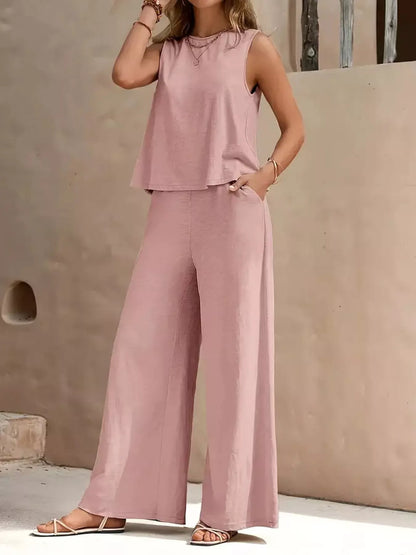 Sarah Express Women's Sleeveless Top and Wide Leg Pants Set