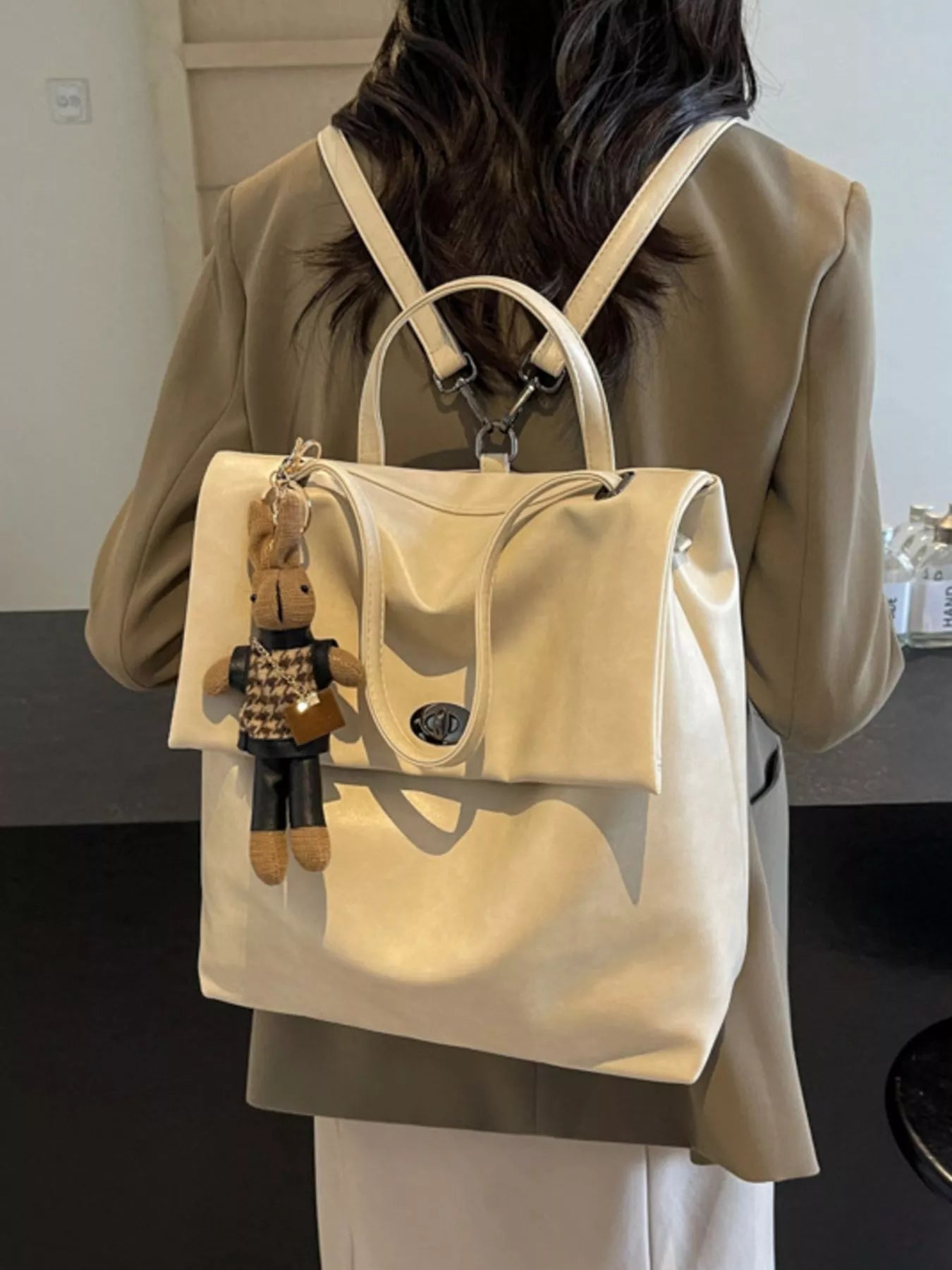 Sarah Express Women's Leather Flap Backpack Bag - Medium PU Leather