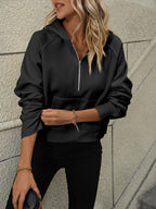 Sarah Express Women's Half-Zip Hoodie with Kangaroo Pocket - Casual Activewear Pullover