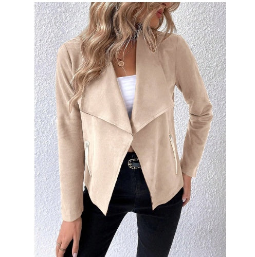 Sarah Express Women's Solid Color Suede Jacket Long Sleeve Button Front Coat