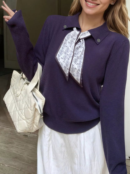 Sarah Express Women's Scarf-Accented Long Sleeve Sweater Dark Navy One Size