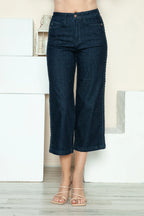 Sarah Express Women’s Plus Size High Rise Crop Wide Leg Jeans with Braid Detail
