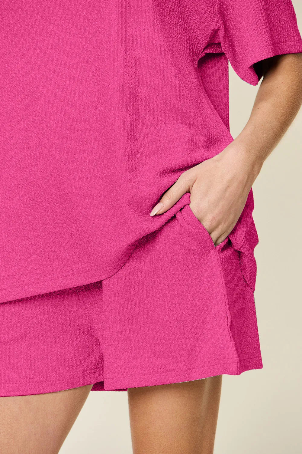 Sarah Express Women's Round Neck Solid Two-Piece Set - Basic Style Loungewear