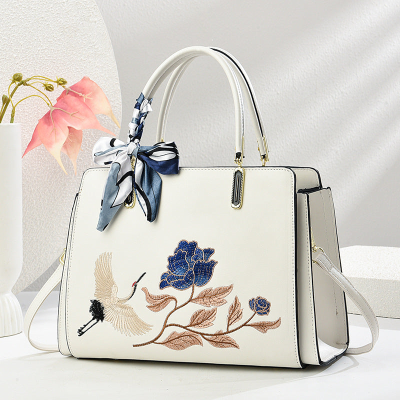 Sarah Express Chinese Embroidered Crane Crossbody Tote Bag for Women - Fashion Handbag with Multiple Compartments