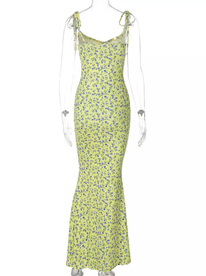 Sarah Express Women's Floral Print Tie Strap Bodycon Maxi Dress
