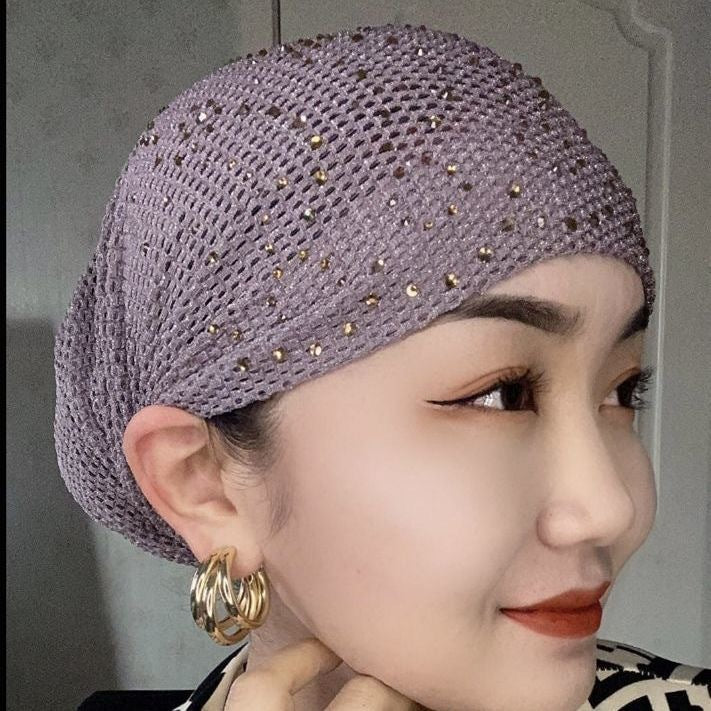 Sarah Express Embellished Toque Beanie Hat Rhinestone Lace Hollow-Out