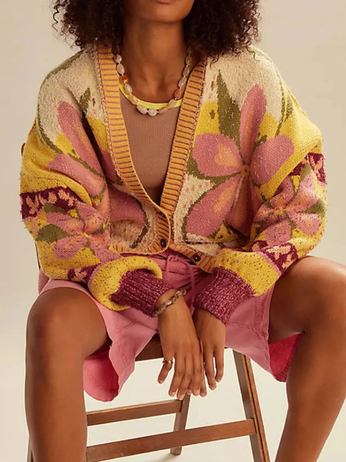 Sarah Express Women's Floral Pattern Button Up Cardigan