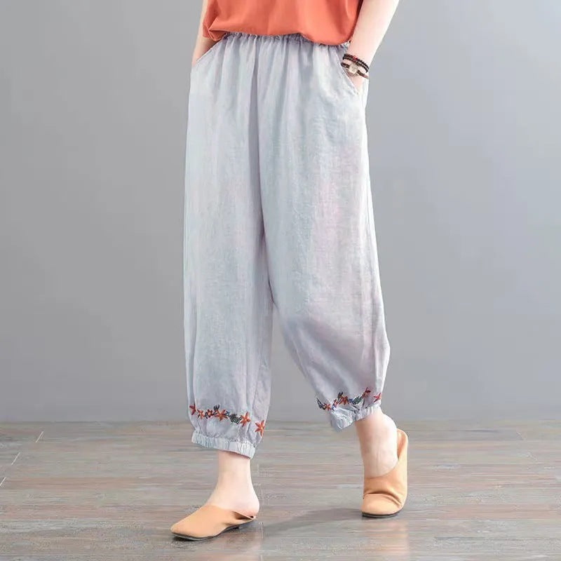 Sarah Express Vintage Style Casual Pants Solid Color Wide Leg Polyester