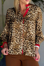 Sarah Express Women's Leopard Button Up Long Sleeve Shirt