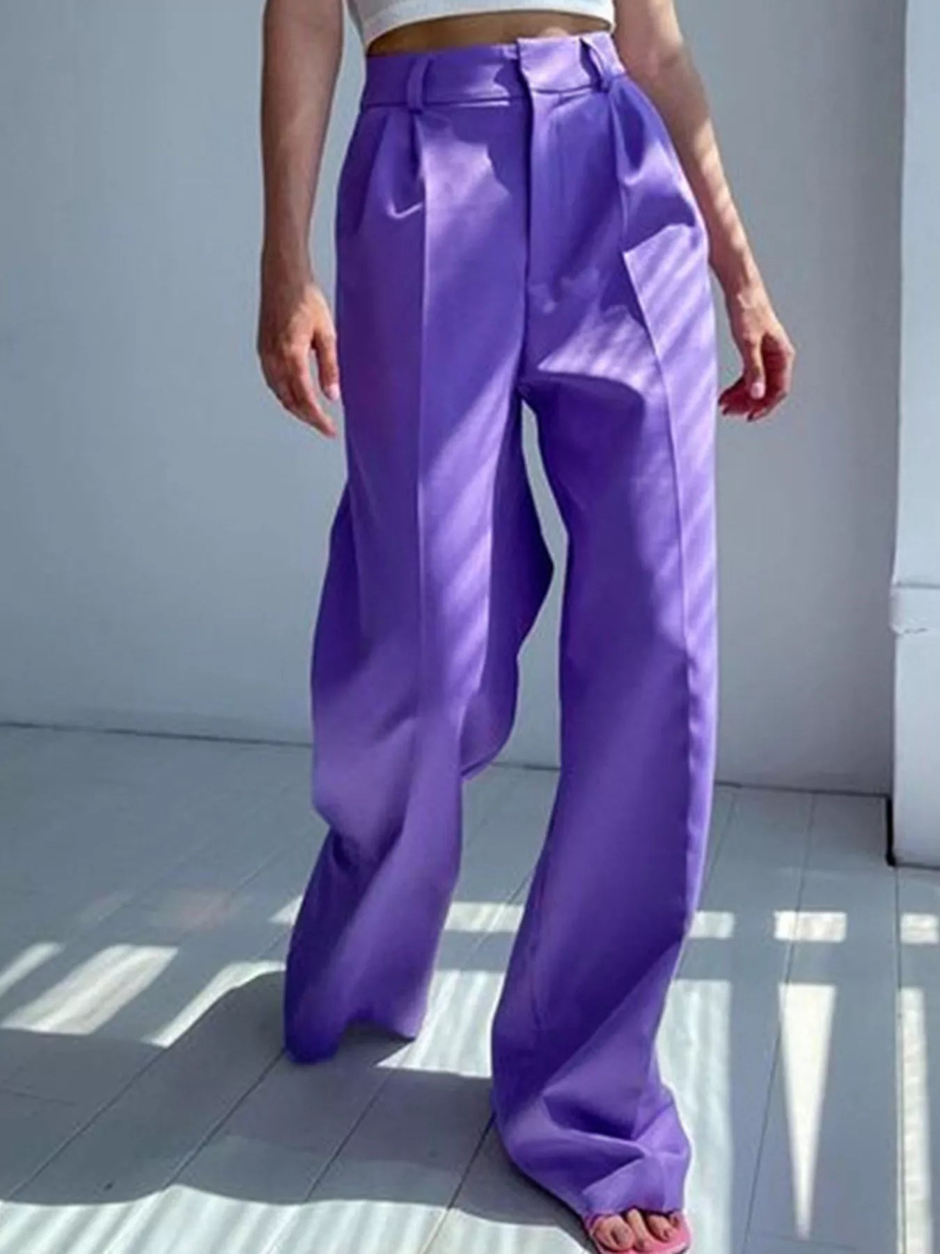 Sarah Express Women's Wide Leg Pleated Pants with Pockets - High Waist Palazzo Trousers