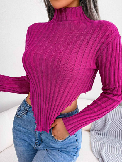 Sarah Express Women Sexy Half Turtleneck Asymmetric Long Sleeve Knit Top