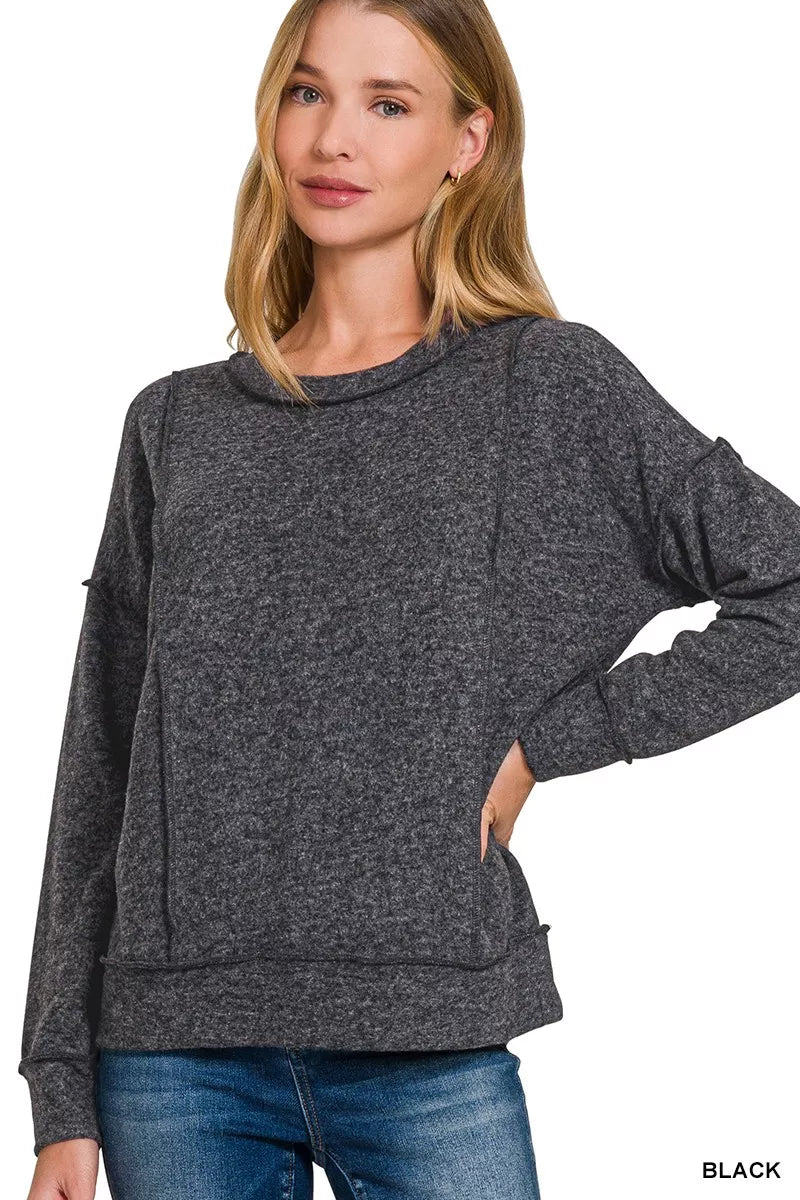 Sarah Express Women's Brushed Hacci Drop Shoulder Sweater