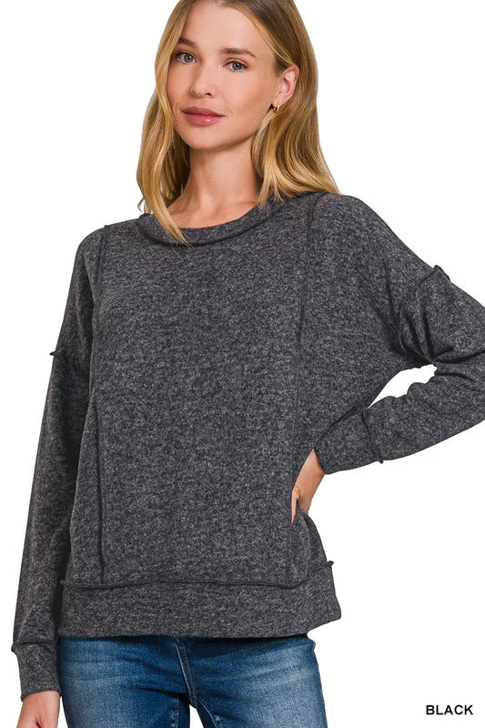 Sarah Express Women's Brushed Hacci Drop Shoulder Sweater