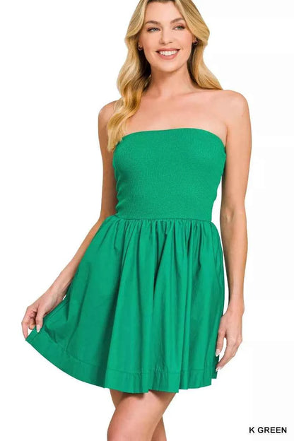 Sarah Express Women's Knit Tube Top Flare Mini Dress - Casual Bodycon Dress K GREEN