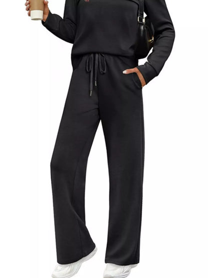 Sarah Express Women's Plus Size Round Neck Long Sleeve Top and Pants Lounge Set - Two Piece