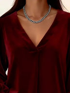 Sarah Express Women's Velvet V-Neck Long Sleeve Blouse