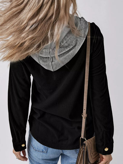 Sarah Express Women's Plus Size Corduroy Hooded Jacket with Pockets