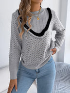 Sarah Express Women's Hollow-Out Knit Top with Contrast Trim