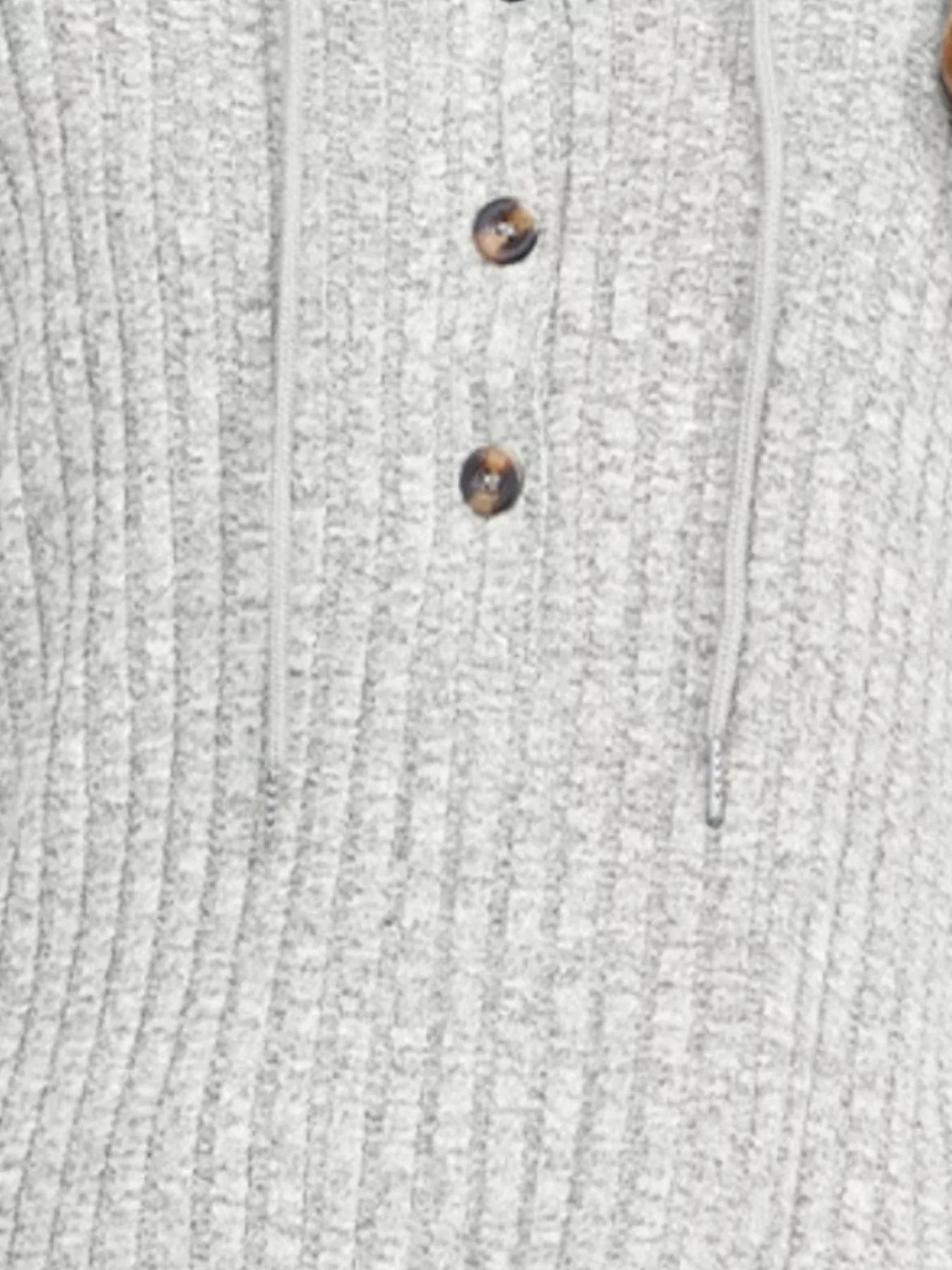 Sarah Express Women's Ribbed Knit Hoodie with Button Detail - Casual Drawstring Pullover