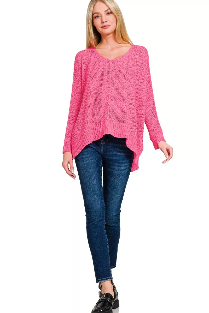 Sarah Express Women's Dolman Sleeve V-Neck Sweater - Cozy Relaxed Fit Knitwear