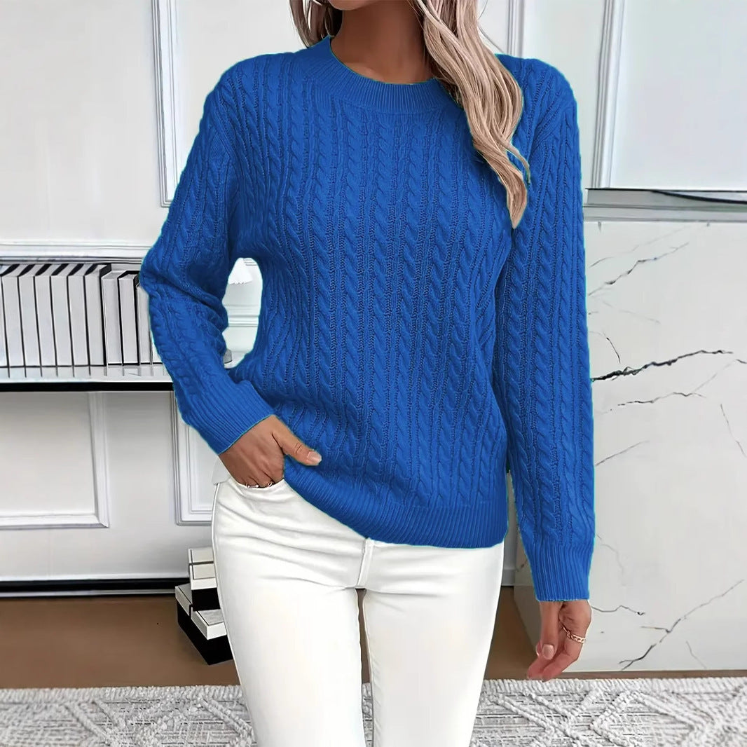Sarah Express Women's Twist Detail Round Neck Knit Sweater Pullover