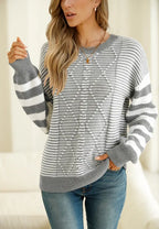 Sarah Express Women's Striped Round Neck Dropped Shoulder Sweater