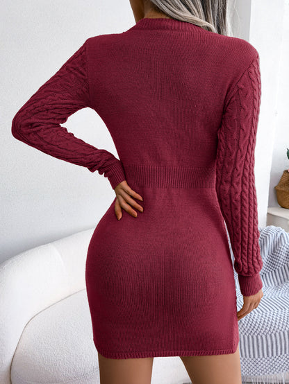 Sarah Express Women's Sexy Hollow Out Cable Knit Cinched Bodycon Sweater Dress