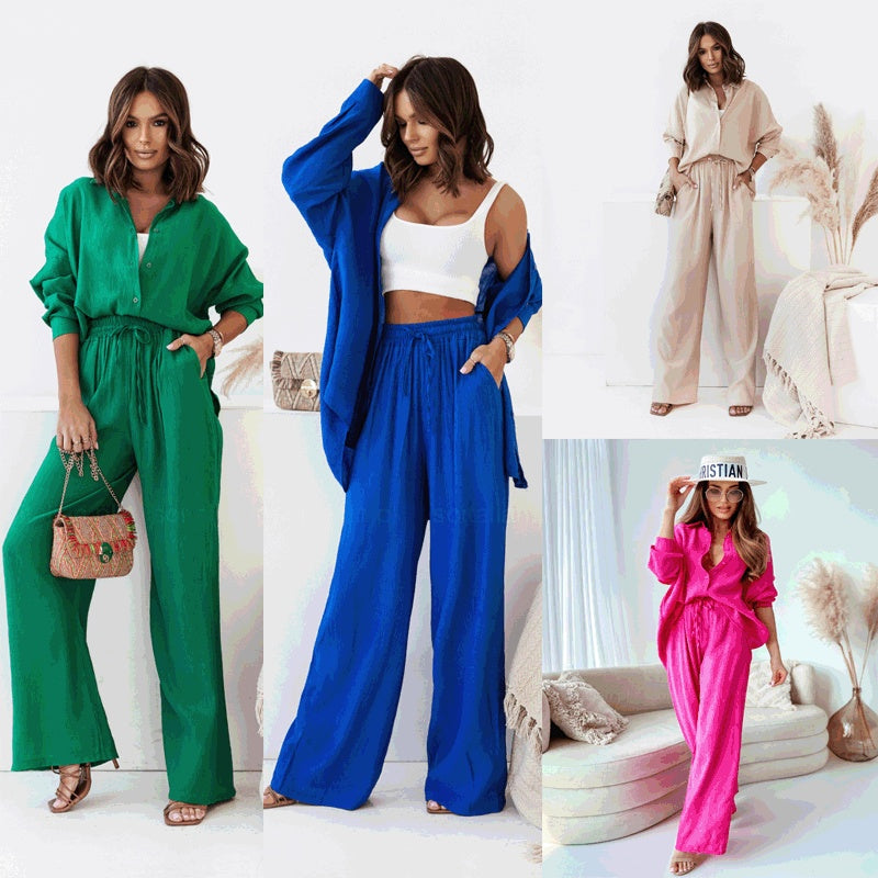 Sarah Express Women's Elegant Long Sleeve Blouse and Pants Two-Piece Professional Set